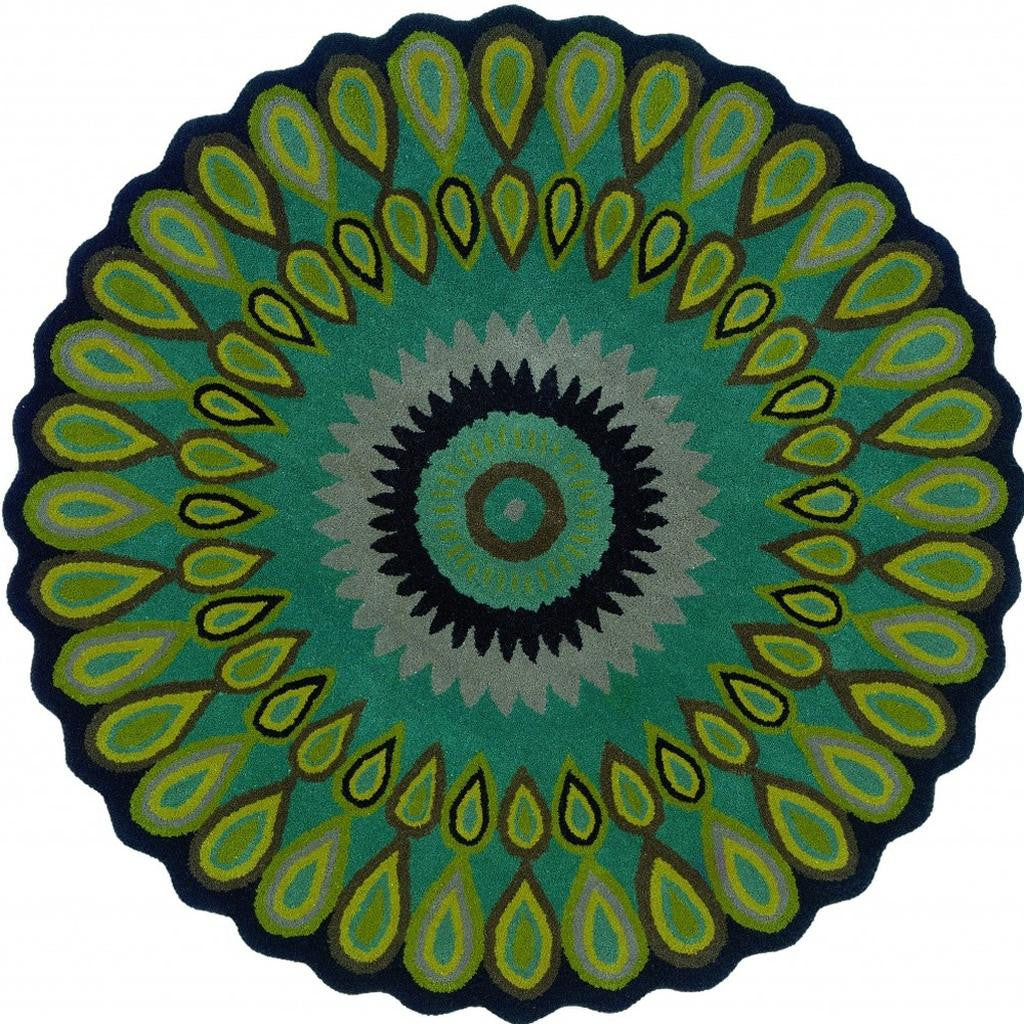 8' Green Wool Hand Tufted Round Rug-7