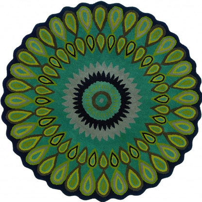 8' Green Wool Hand Tufted Round Rug-7