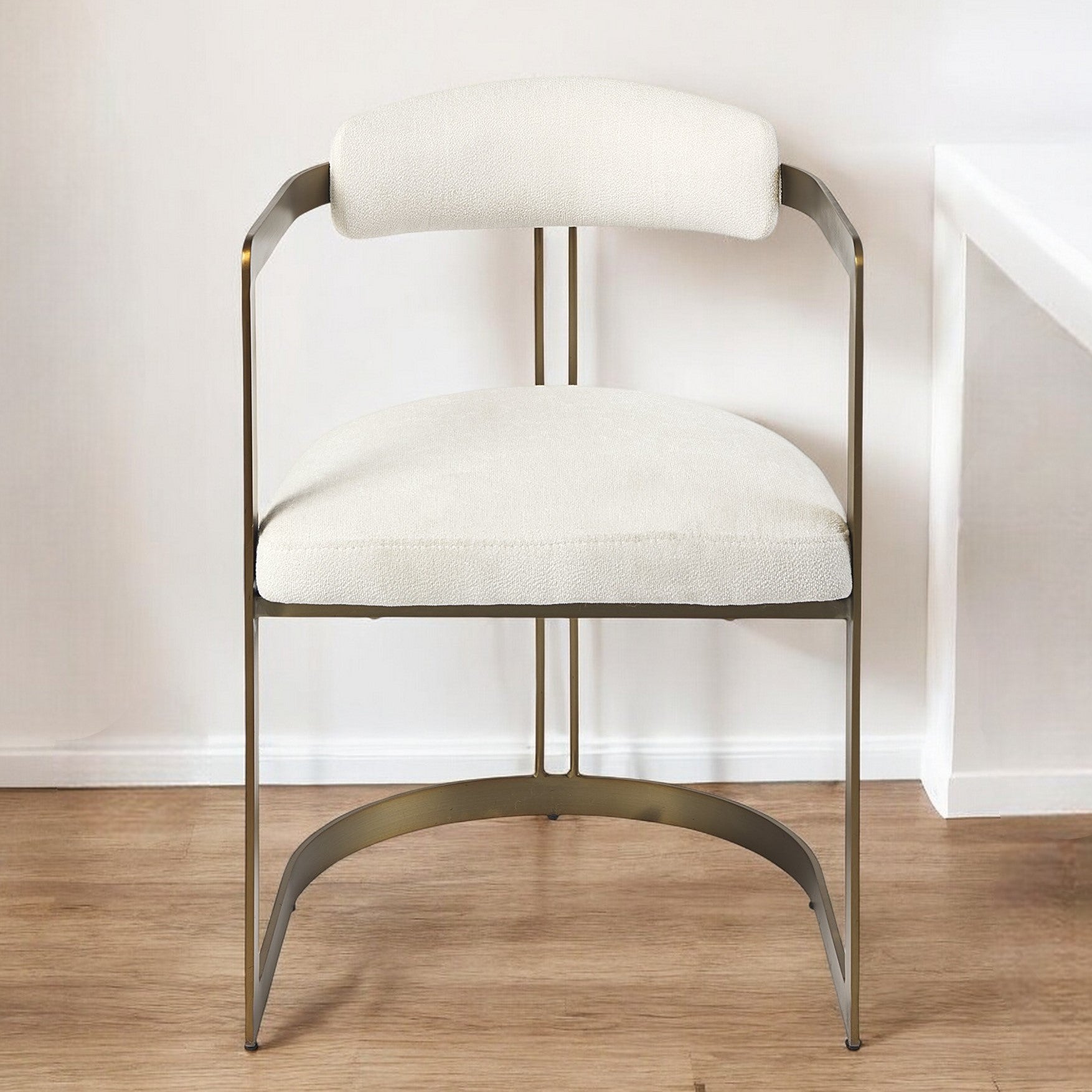 White And Gold Upholstered Dining Arm Chair-0