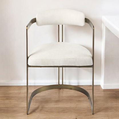 White And Gold Upholstered Dining Arm Chair-0