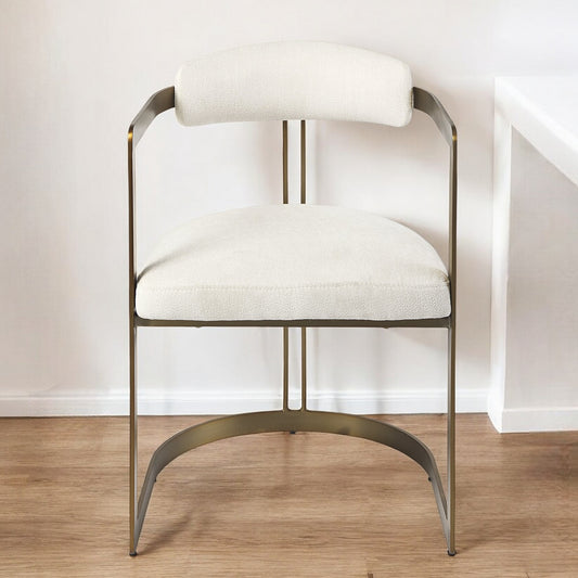 White And Gold Upholstered Dining Arm Chair-0