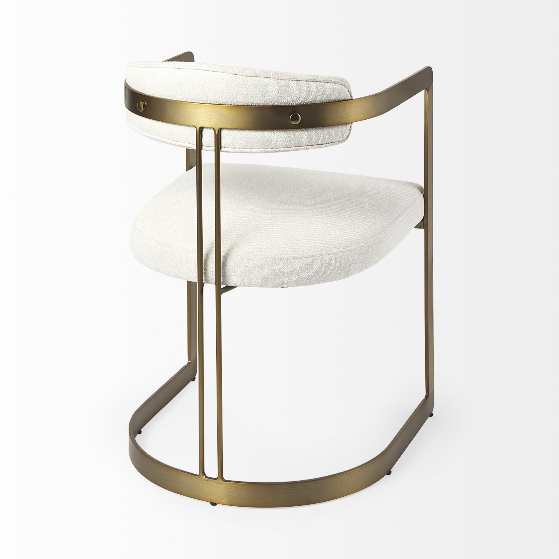 White And Gold Upholstered Dining Arm Chair-5