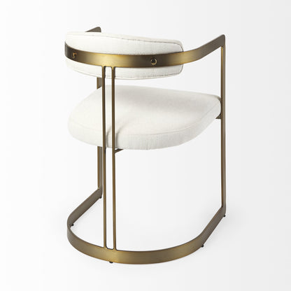 White And Gold Upholstered Dining Arm Chair-5