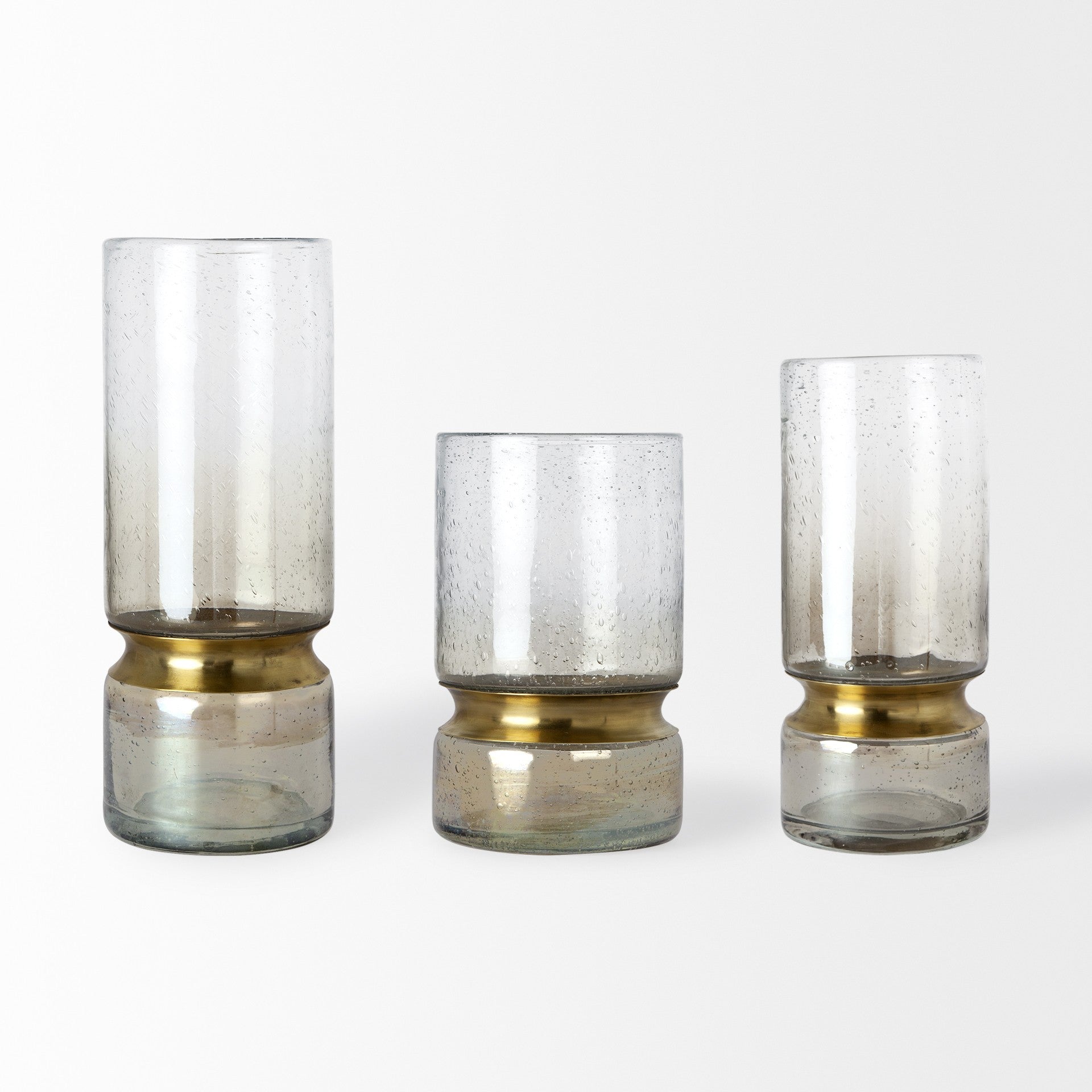 13" Gold Abstract Cylinder Metal Table Vase-2