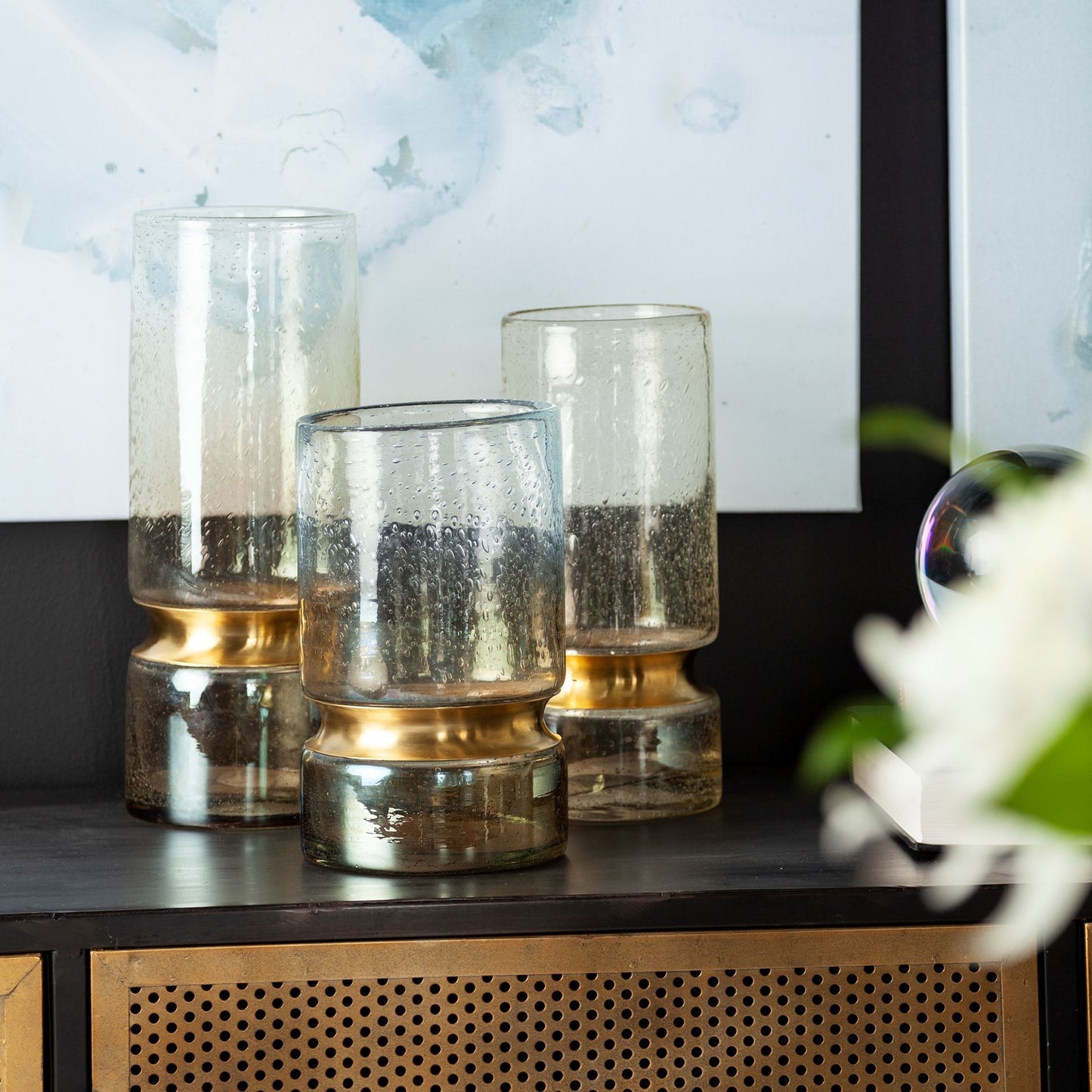 13" Gold Abstract Cylinder Metal Table Vase-5