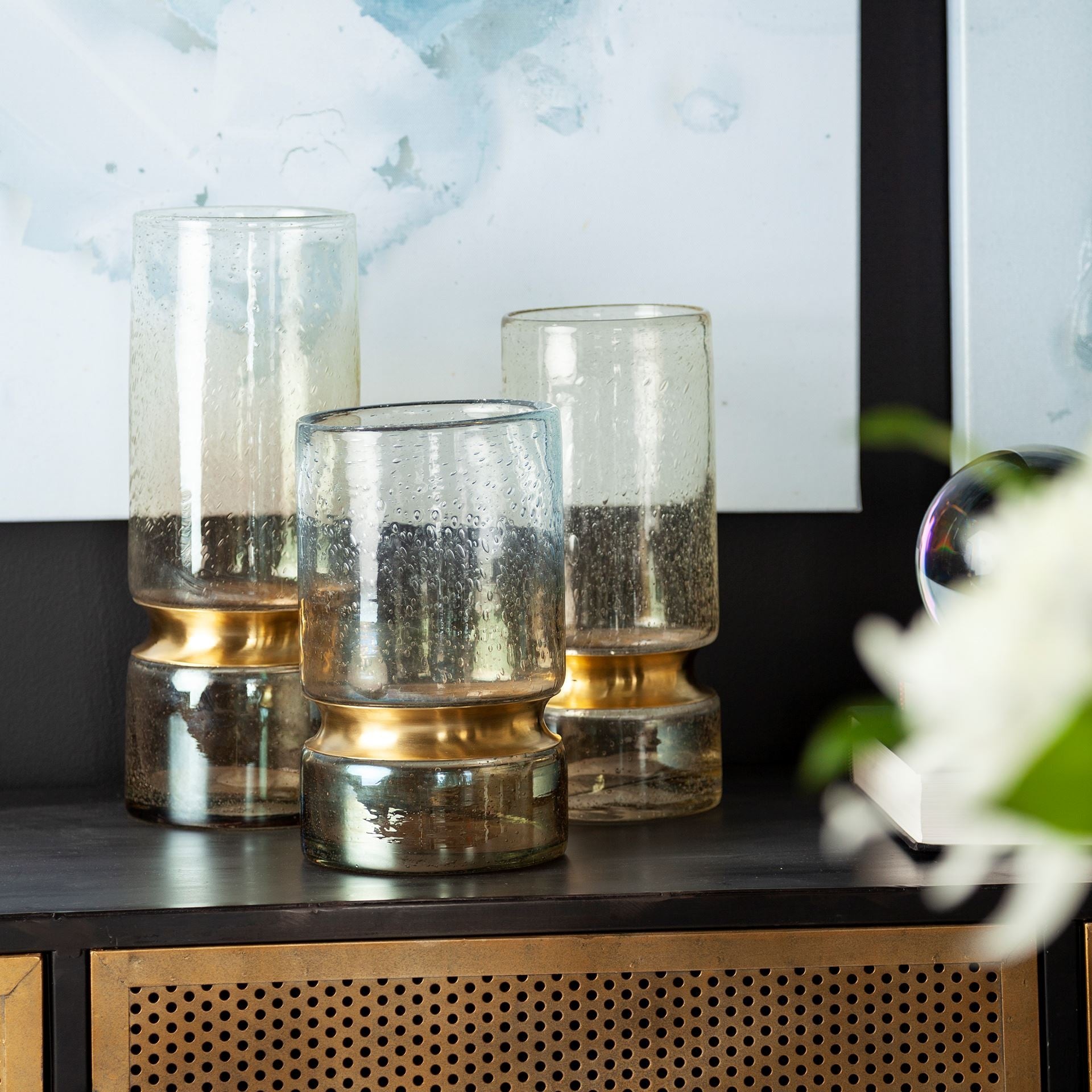 13" Gold Abstract Cylinder Metal Table Vase-5