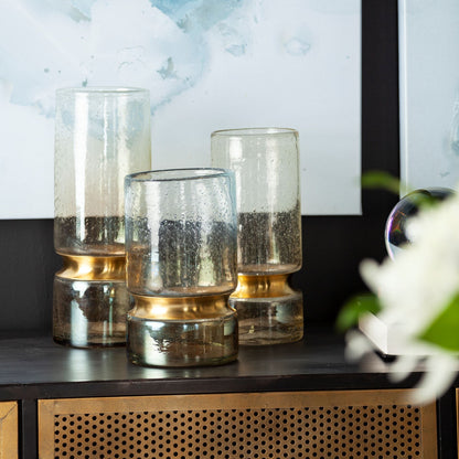 13" Gold Abstract Cylinder Metal Table Vase-5