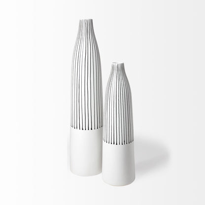 18" Black And White Abstract Cylinder Ceramic Table Vase-2