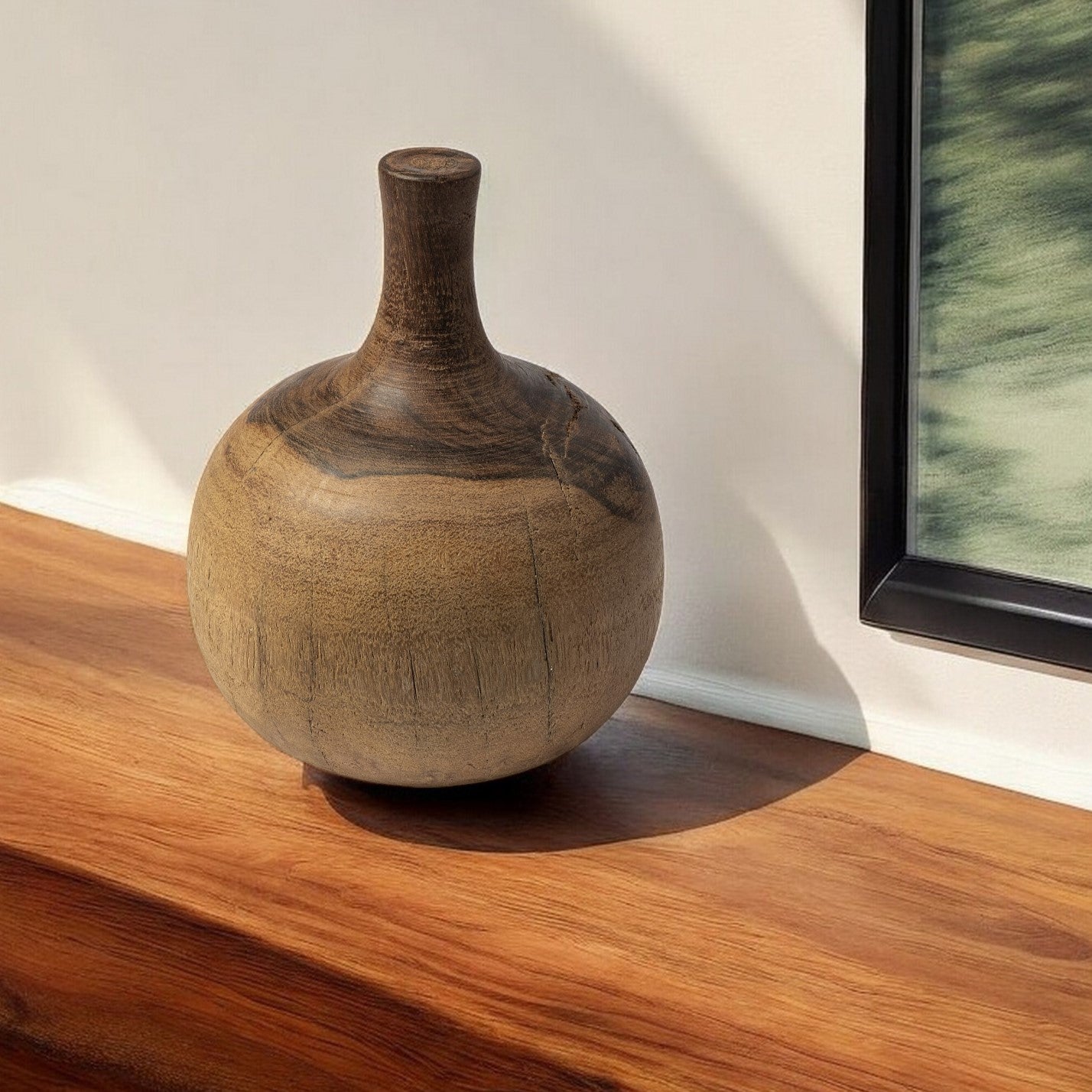 11" Brown Bud Solid Wood Table Vase-0