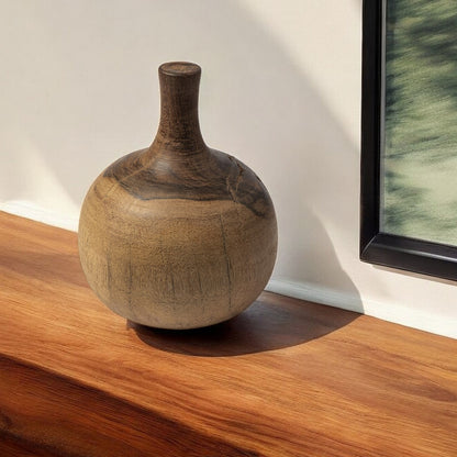 11" Brown Bud Solid Wood Table Vase-0