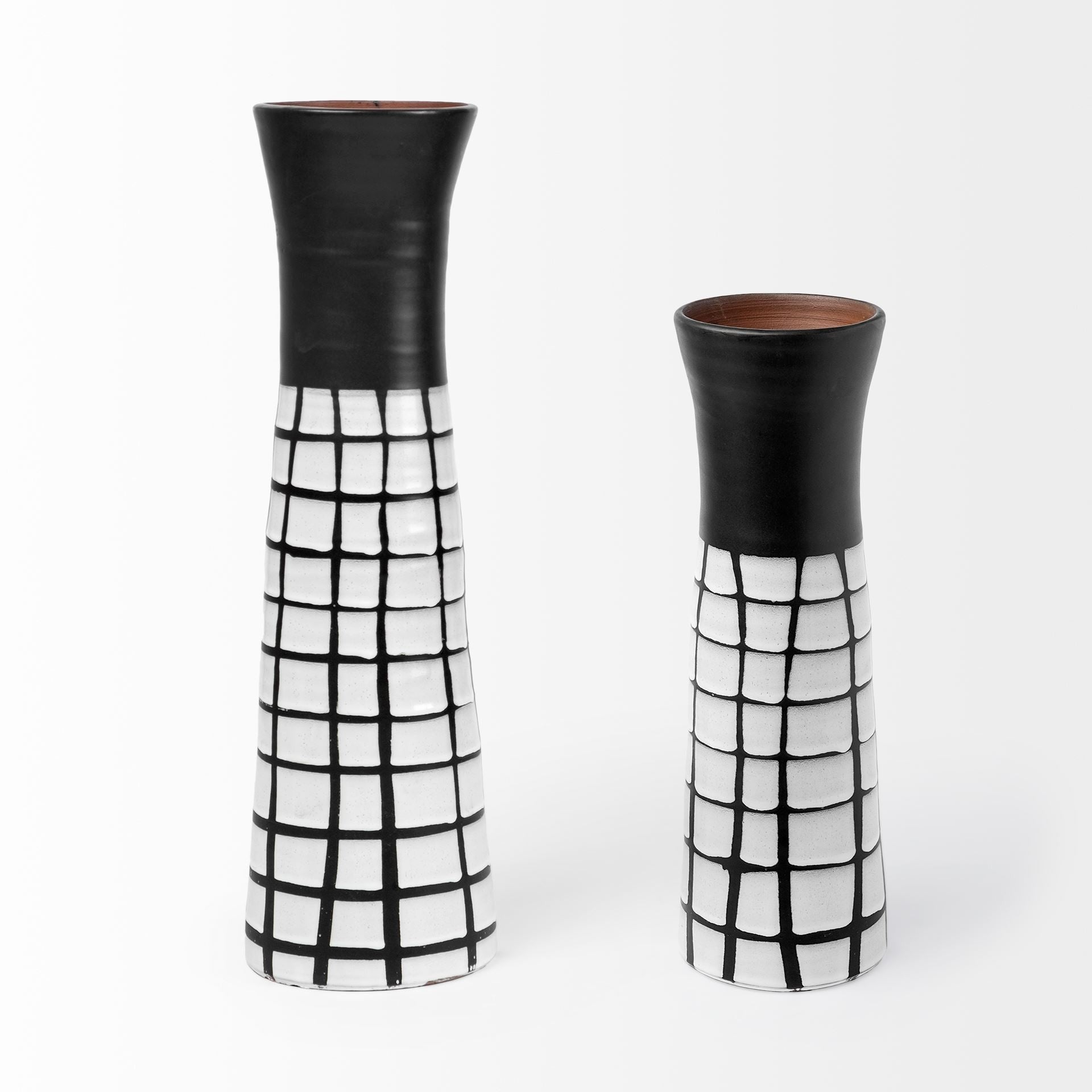 24" Black And White Abstract Cylinder Ceramic Table Vase-2