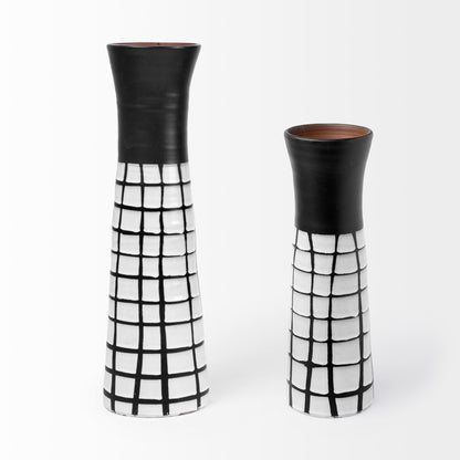 24" Black And White Abstract Cylinder Ceramic Table Vase-2