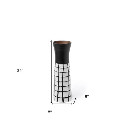 24" Black And White Abstract Cylinder Ceramic Table Vase-5