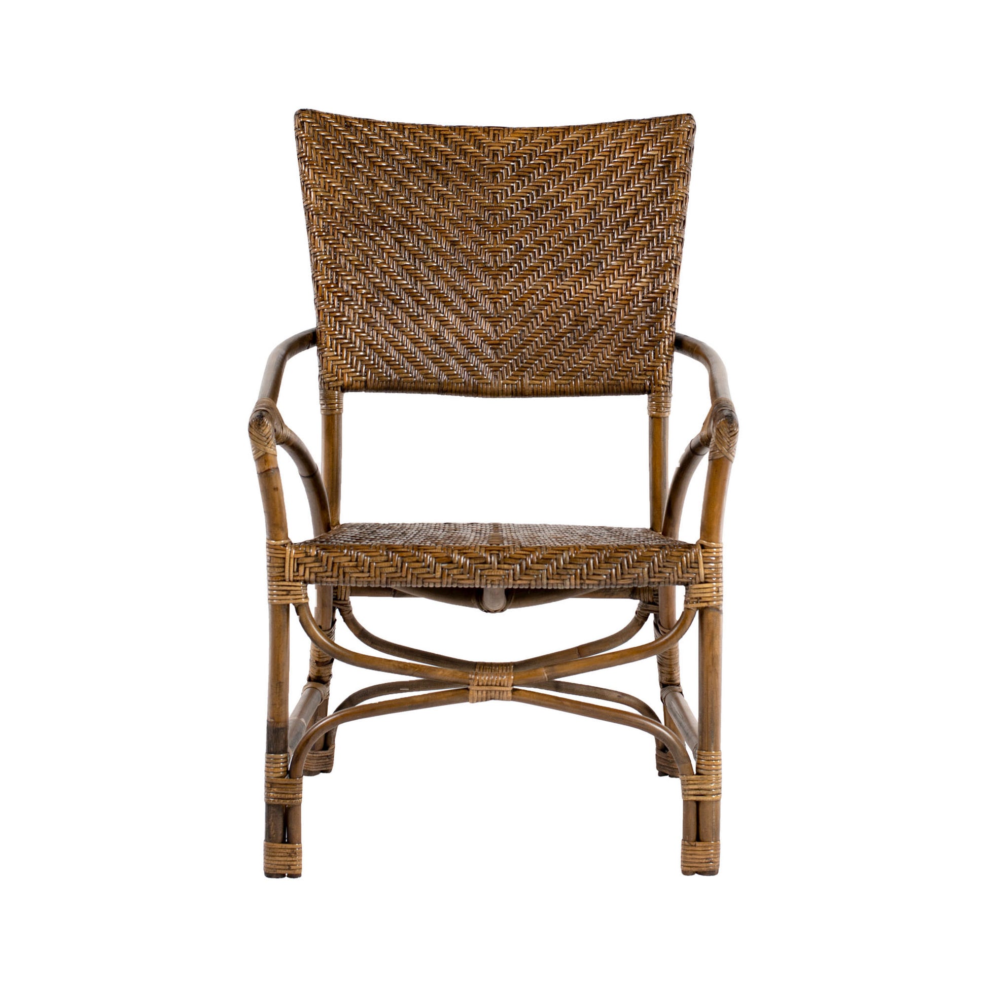 Set of Two Natural Rattan Open Back Dining Arm Chairs-2