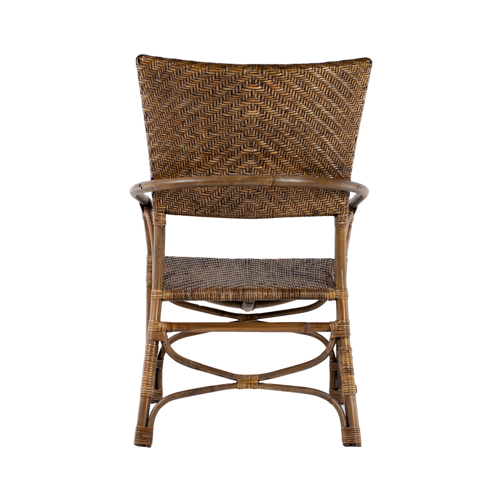 Set of Two Natural Rattan Open Back Dining Arm Chairs-6