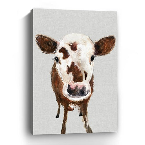 24" x 16" Brown and White Baby Cow Face Canvas Wall Art-1