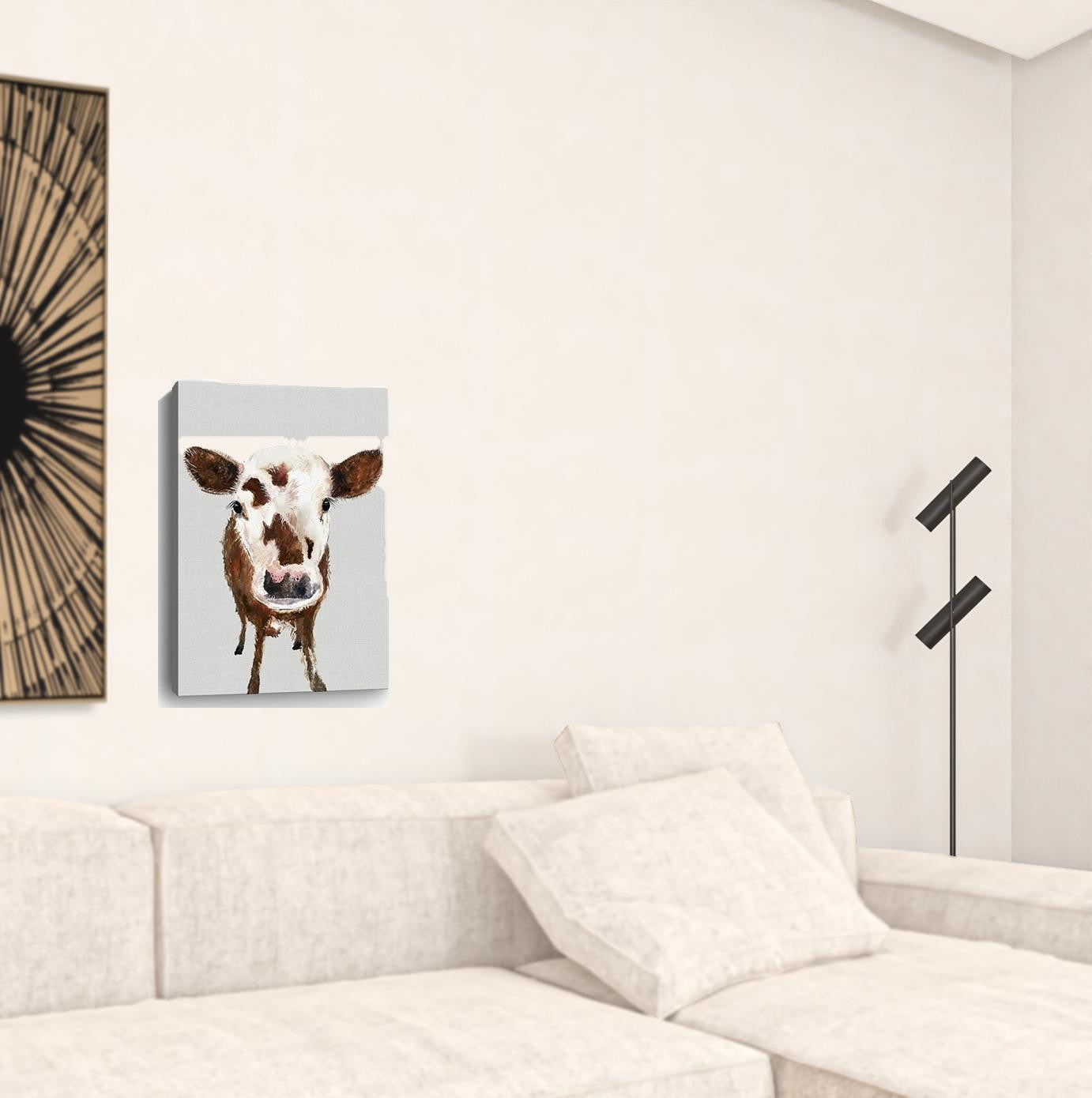 24" x 16" Brown and White Baby Cow Face Canvas Wall Art-2