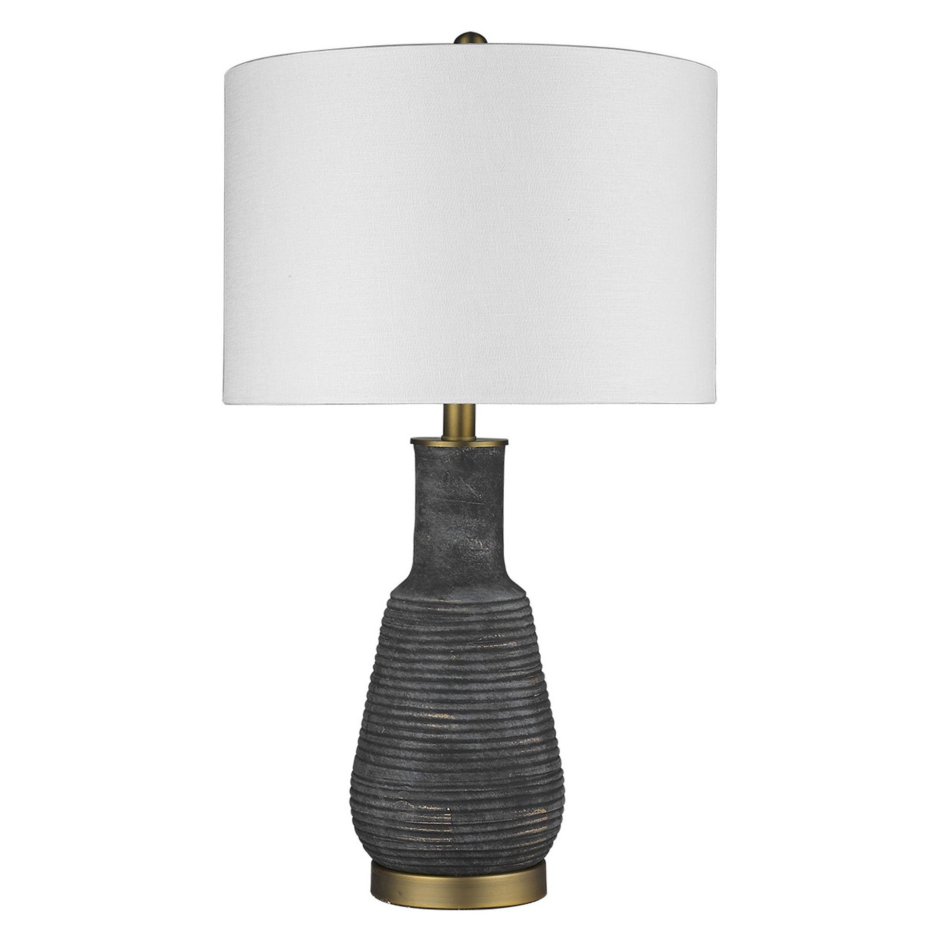 26" Distressed Black and Gold Ceramic Table Lamp With White Drum Shade-1
