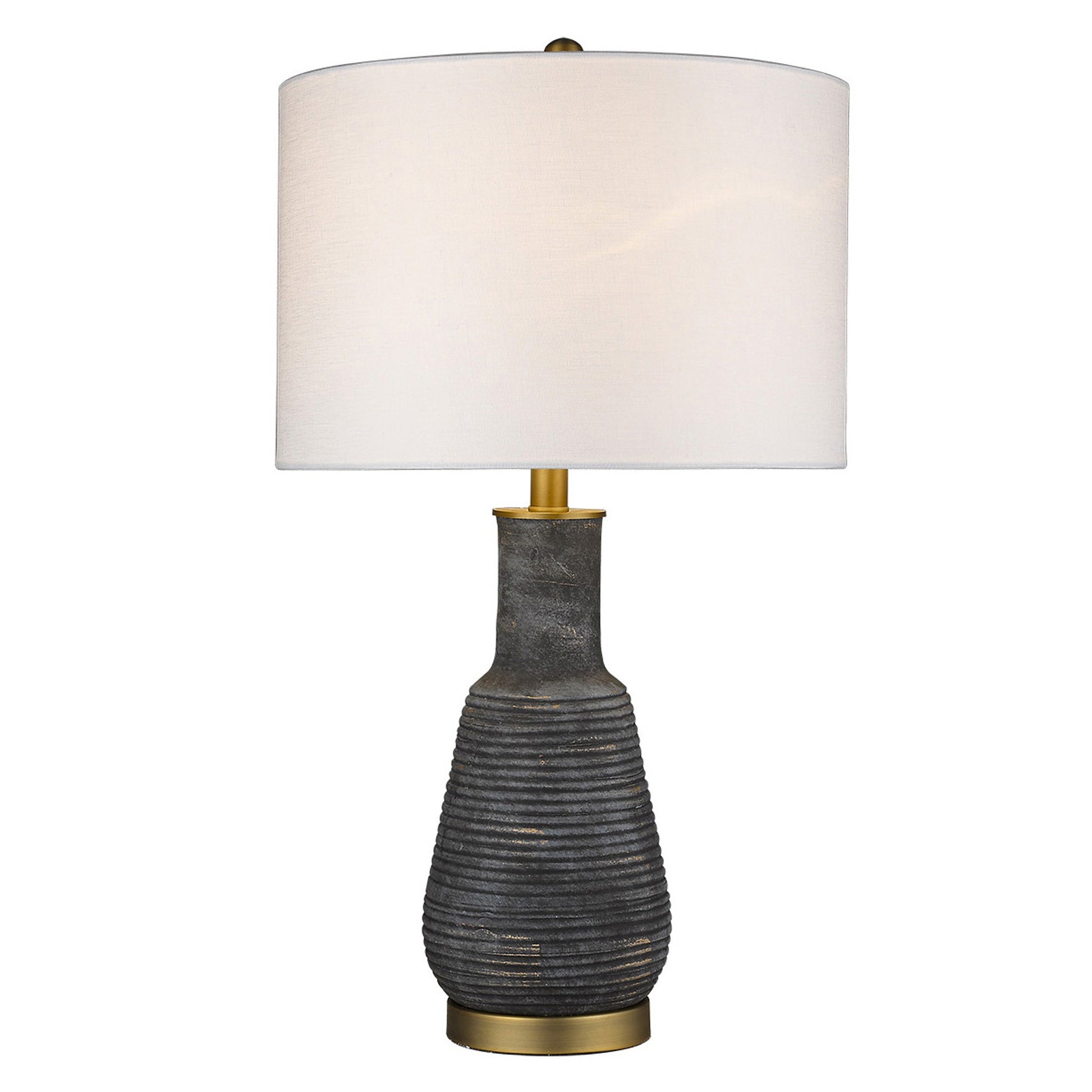 26" Distressed Black and Gold Ceramic Table Lamp With White Drum Shade-2