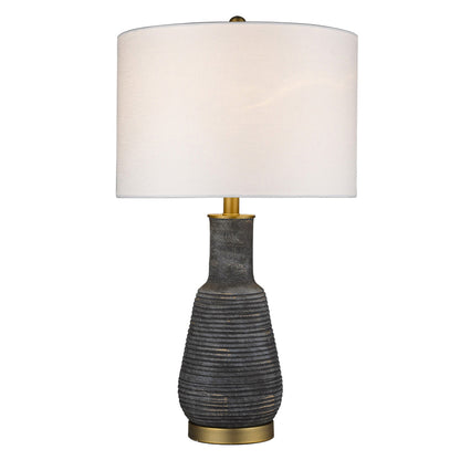 26" Distressed Black and Gold Ceramic Table Lamp With White Drum Shade-2
