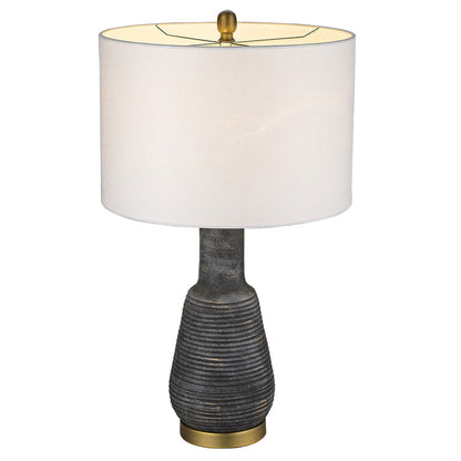 26" Distressed Black and Gold Ceramic Table Lamp With White Drum Shade-3