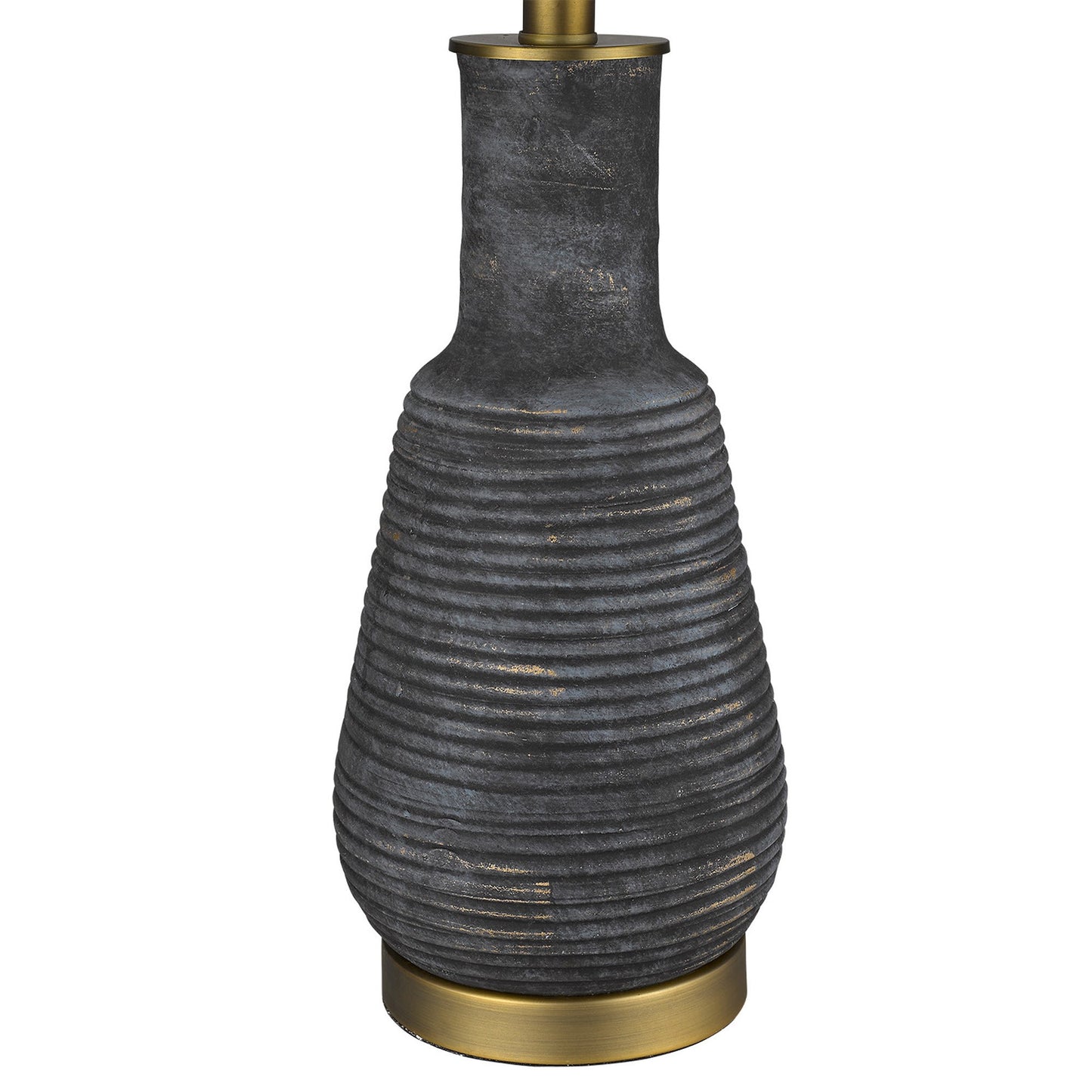 26" Distressed Black and Gold Ceramic Table Lamp With White Drum Shade-4