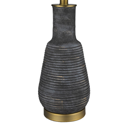 26" Distressed Black and Gold Ceramic Table Lamp With White Drum Shade-4