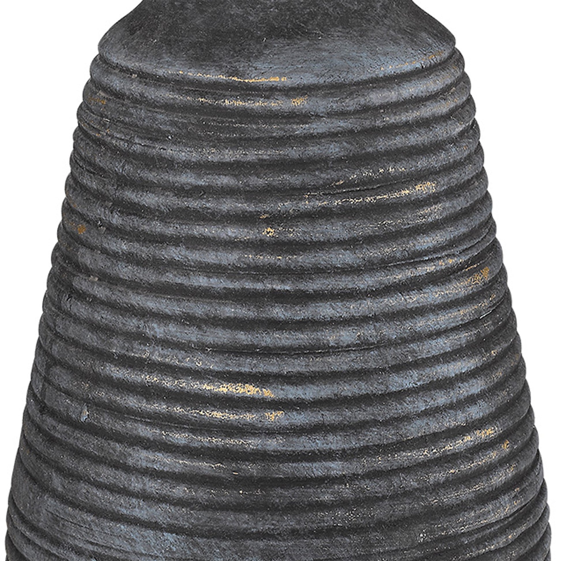 26" Distressed Black and Gold Ceramic Table Lamp With White Drum Shade-5