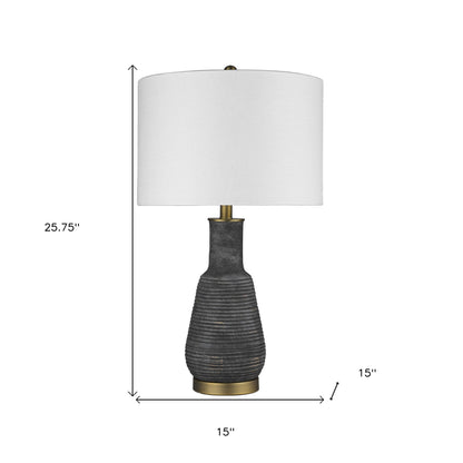 26" Distressed Black and Gold Ceramic Table Lamp With White Drum Shade-6