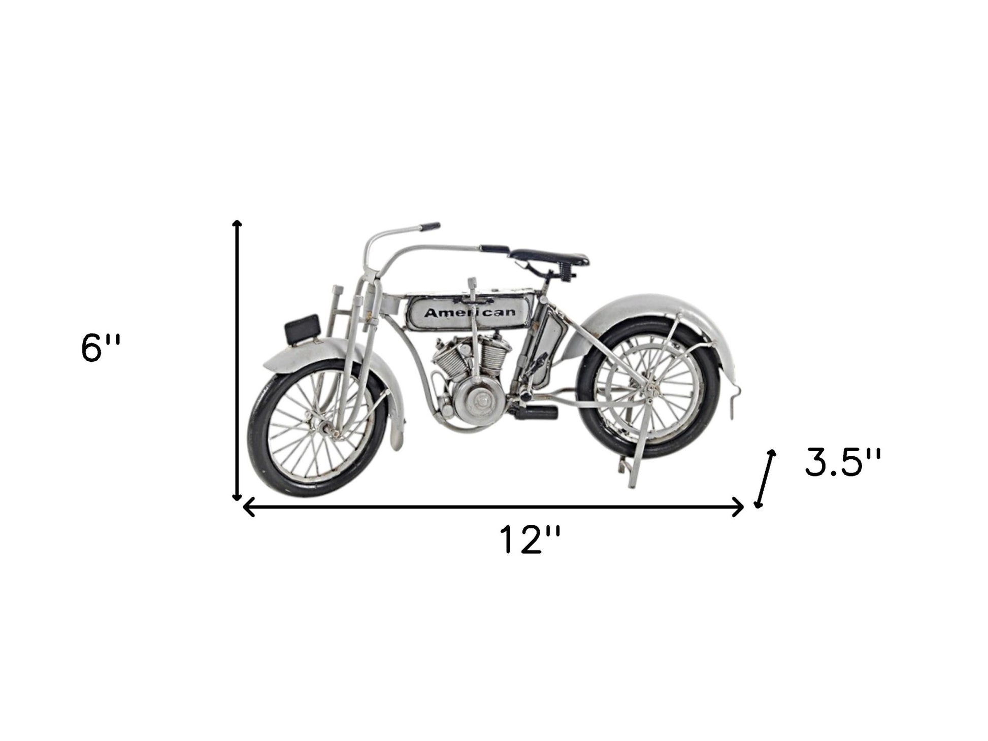6" White Metal Hand Painted Model Motorcycle Tabletop Sculpture-5
