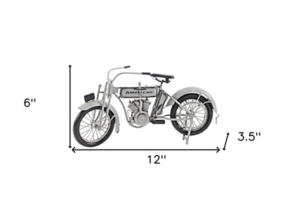 6" White Metal Hand Painted Model Motorcycle Tabletop Sculpture-5