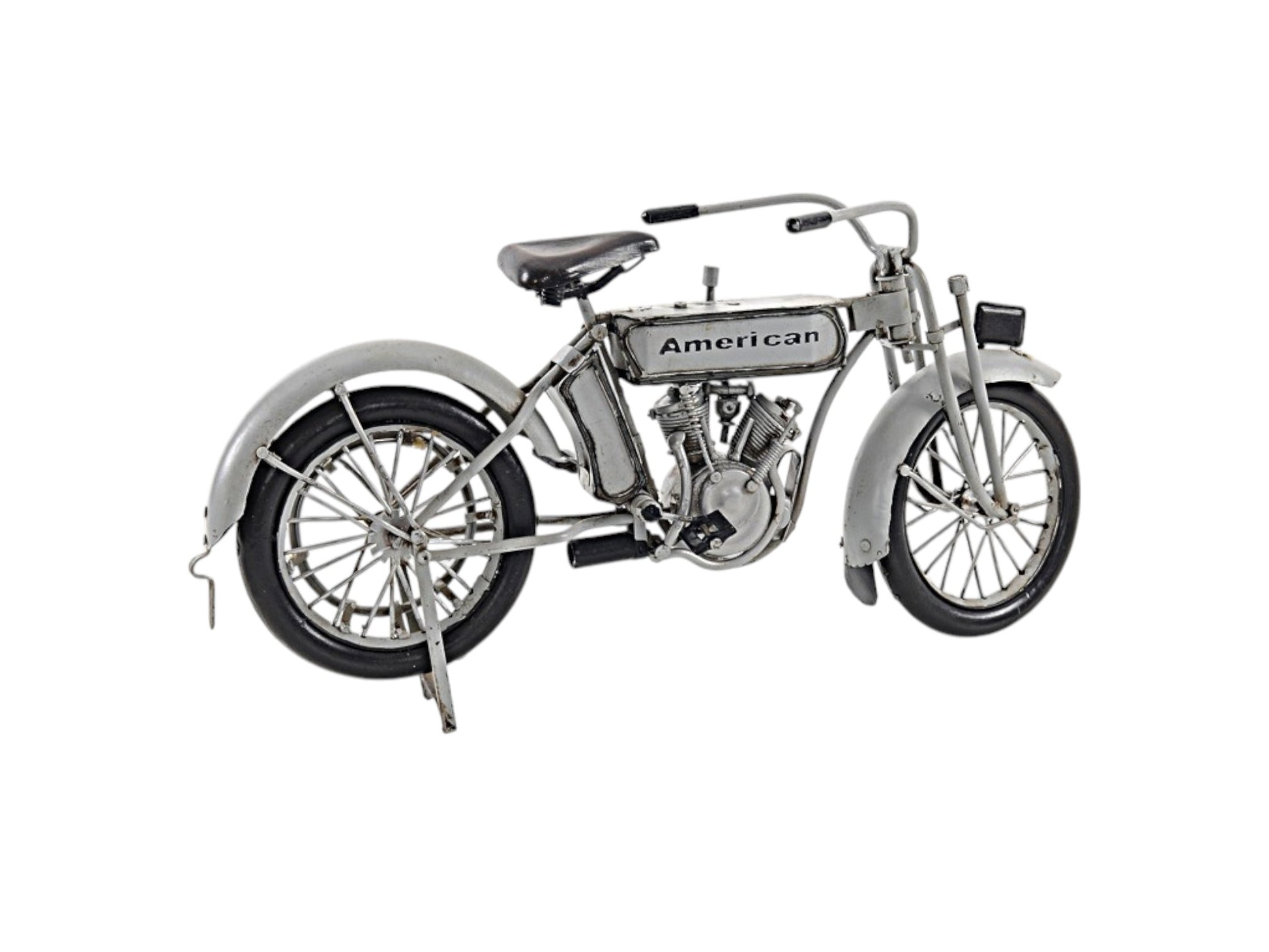 6" White Metal Hand Painted Model Motorcycle Tabletop Sculpture-2