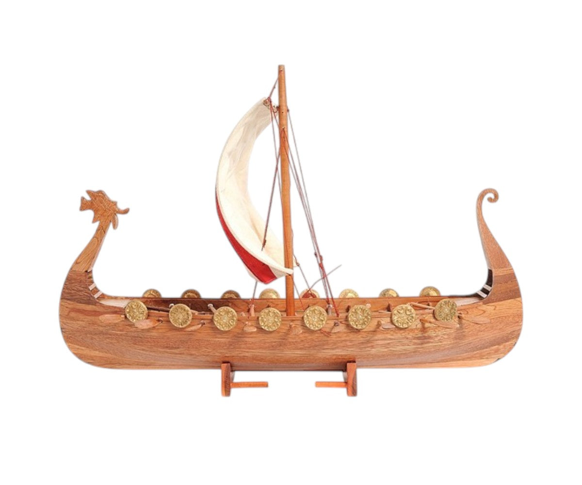 20" Wood Brown Solid Wood Hand Painted Model Boat Tabletop Sculpture-5