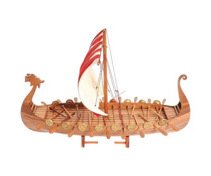 20" Wood Brown Solid Wood Hand Painted Model Boat Tabletop Sculpture-6