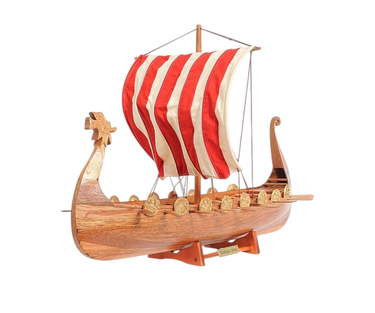 20" Wood Brown Solid Wood Hand Painted Model Boat Tabletop Sculpture-3