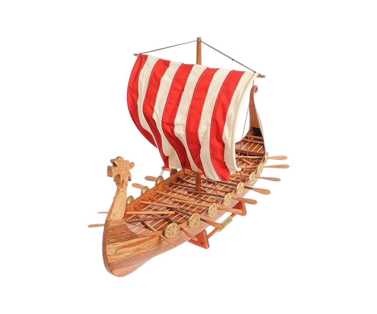 20" Wood Brown Solid Wood Hand Painted Model Boat Tabletop Sculpture-4
