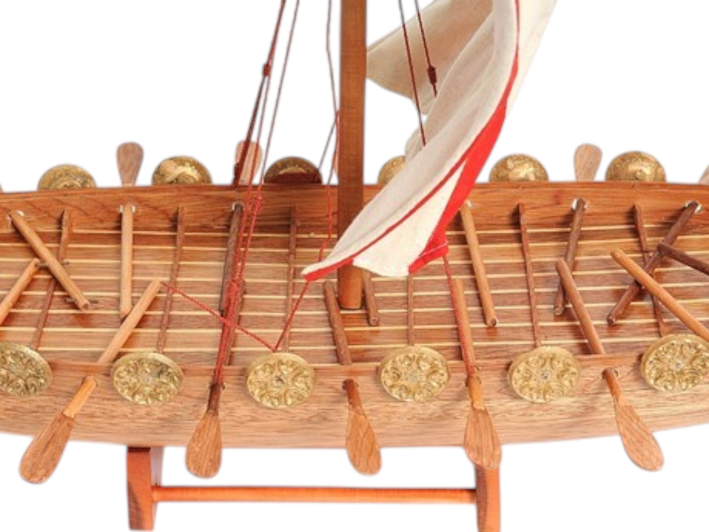 20" Wood Brown Solid Wood Hand Painted Model Boat Tabletop Sculpture-7