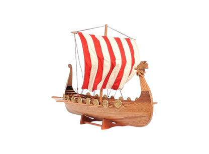 20" Wood Brown Solid Wood Hand Painted Model Boat Tabletop Sculpture-1