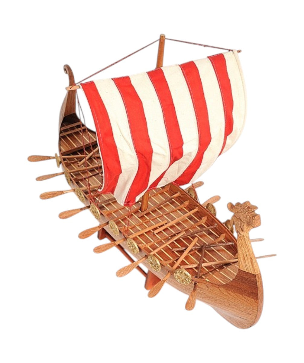 20" Wood Brown Solid Wood Hand Painted Model Boat Tabletop Sculpture-2