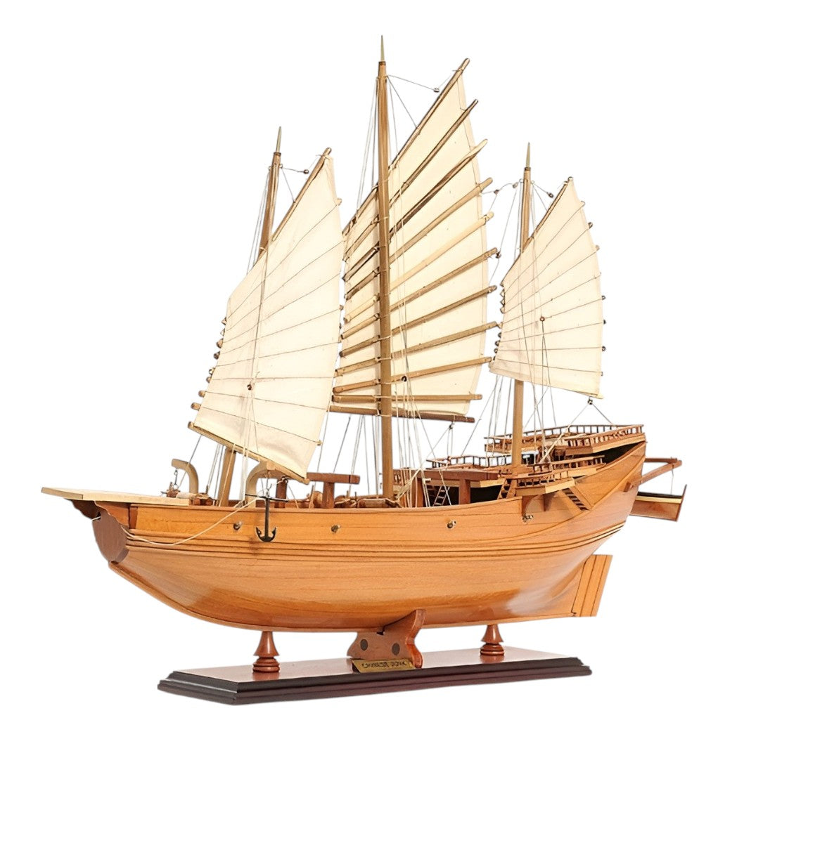 25" Wood Brown Solid Wood Hand Painted Model Boat Tabletop Sculpture-5