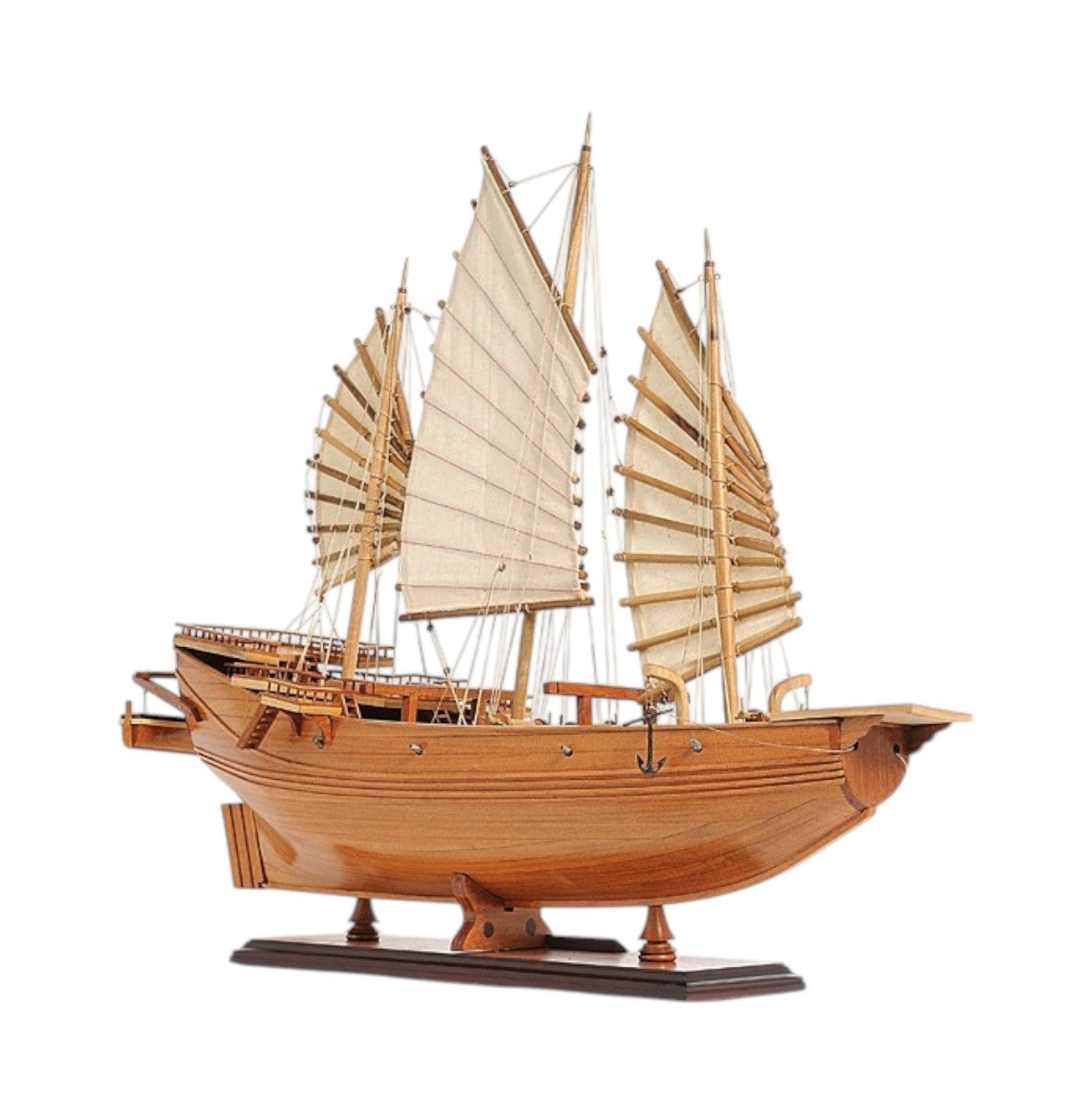 25" Wood Brown Solid Wood Hand Painted Model Boat Tabletop Sculpture-1