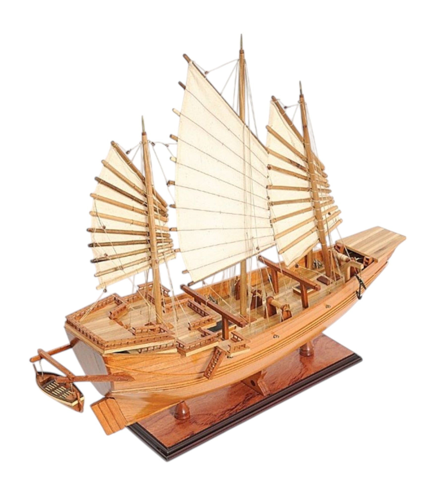 25" Wood Brown Solid Wood Hand Painted Model Boat Tabletop Sculpture-2