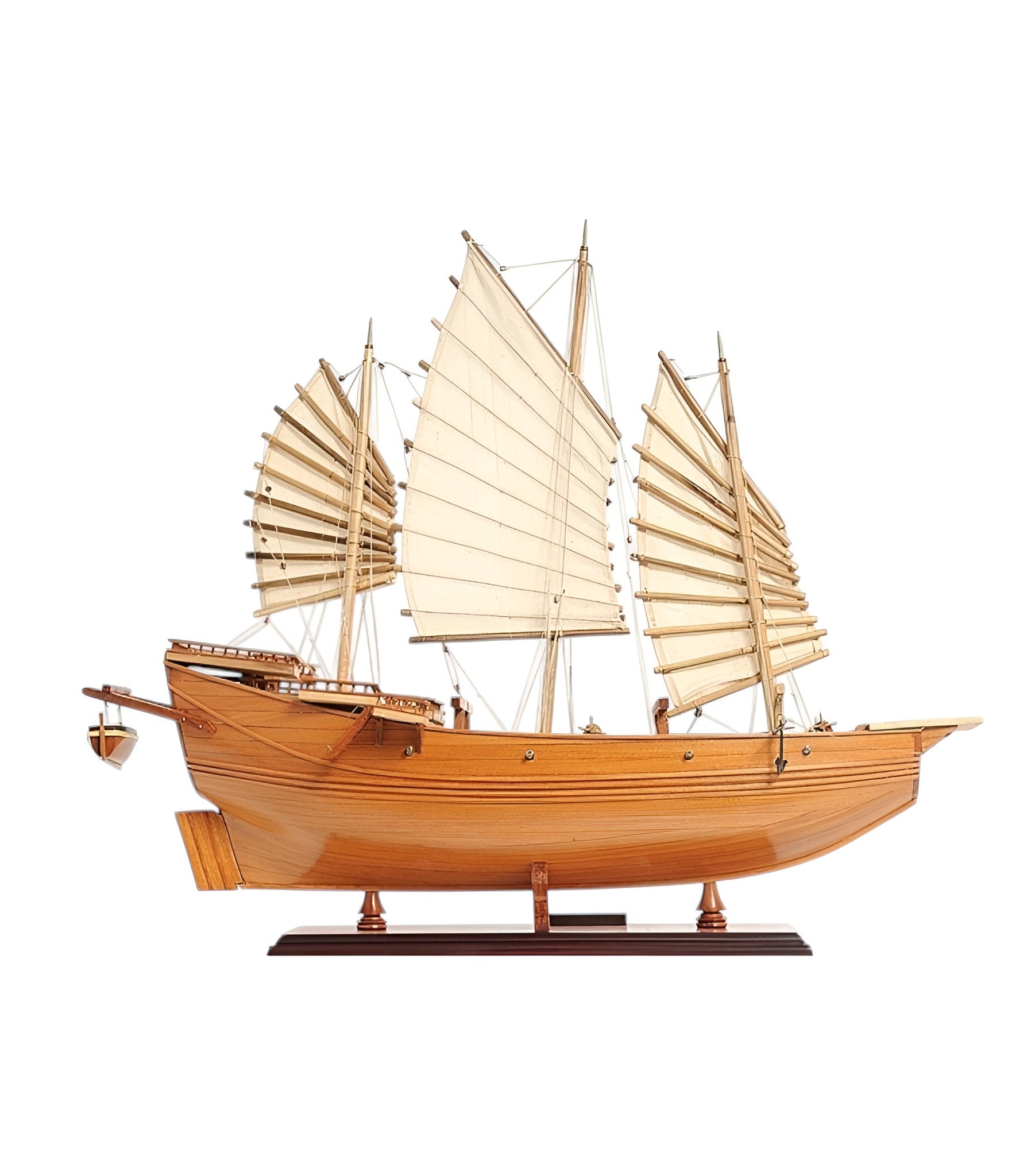 25" Wood Brown Solid Wood Hand Painted Model Boat Tabletop Sculpture-4