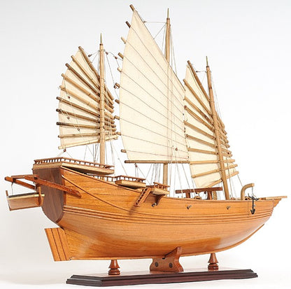 25" Wood Brown Solid Wood Hand Painted Model Boat Tabletop Sculpture-6