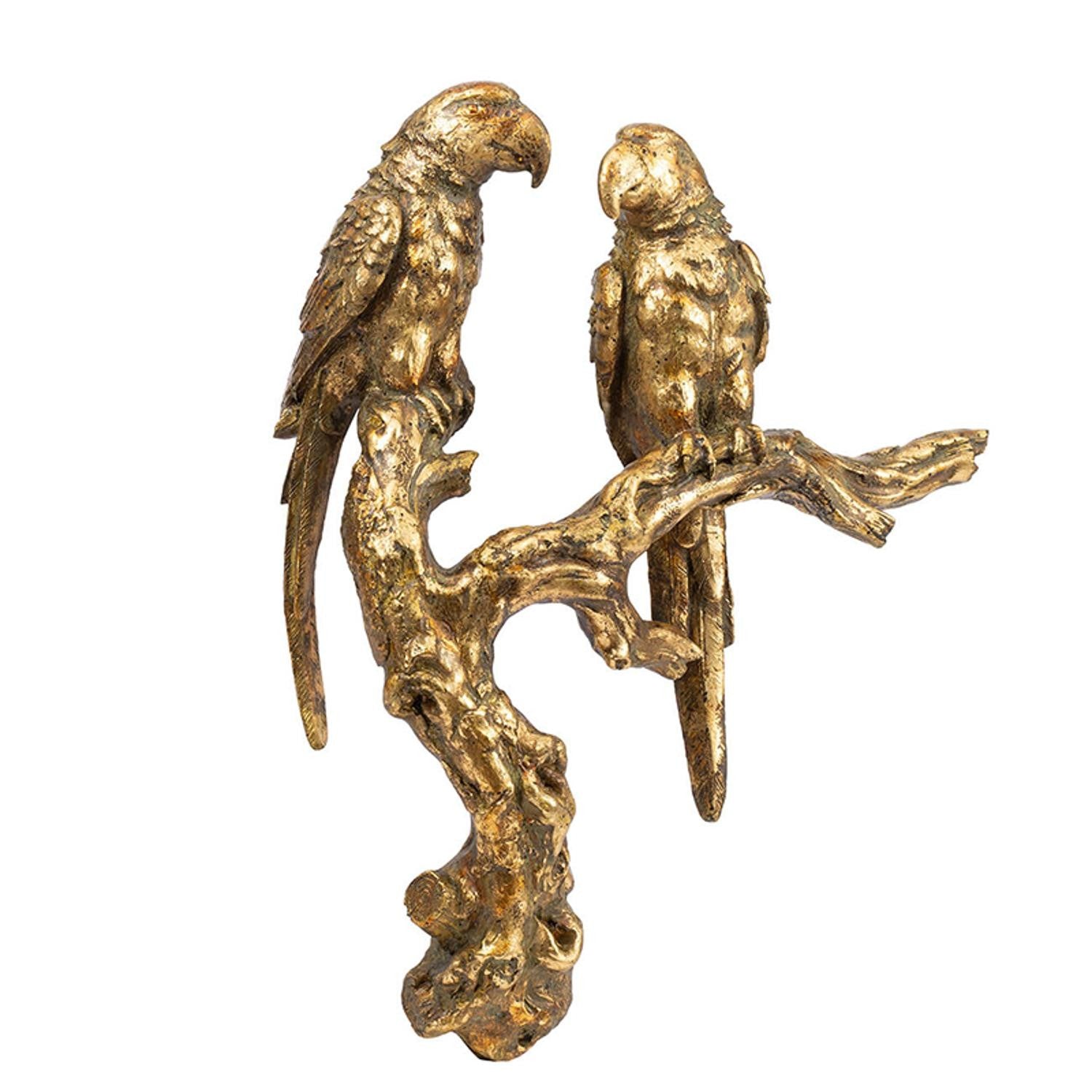 13" Antiqued Gold Parrots Hanging Dimensional Sculpture-2
