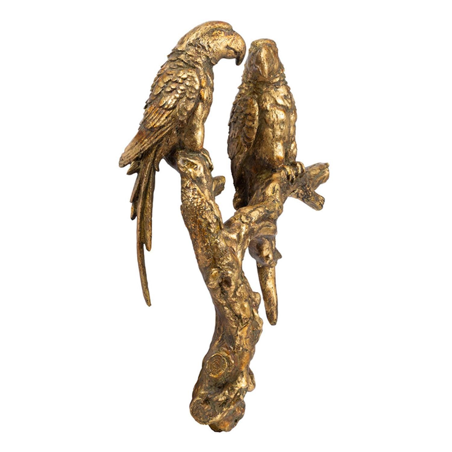 13" Antiqued Gold Parrots Hanging Dimensional Sculpture-1