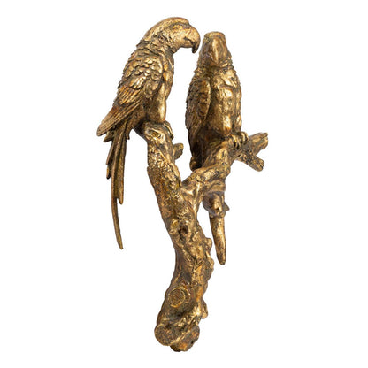 13" Antiqued Gold Parrots Hanging Dimensional Sculpture-1