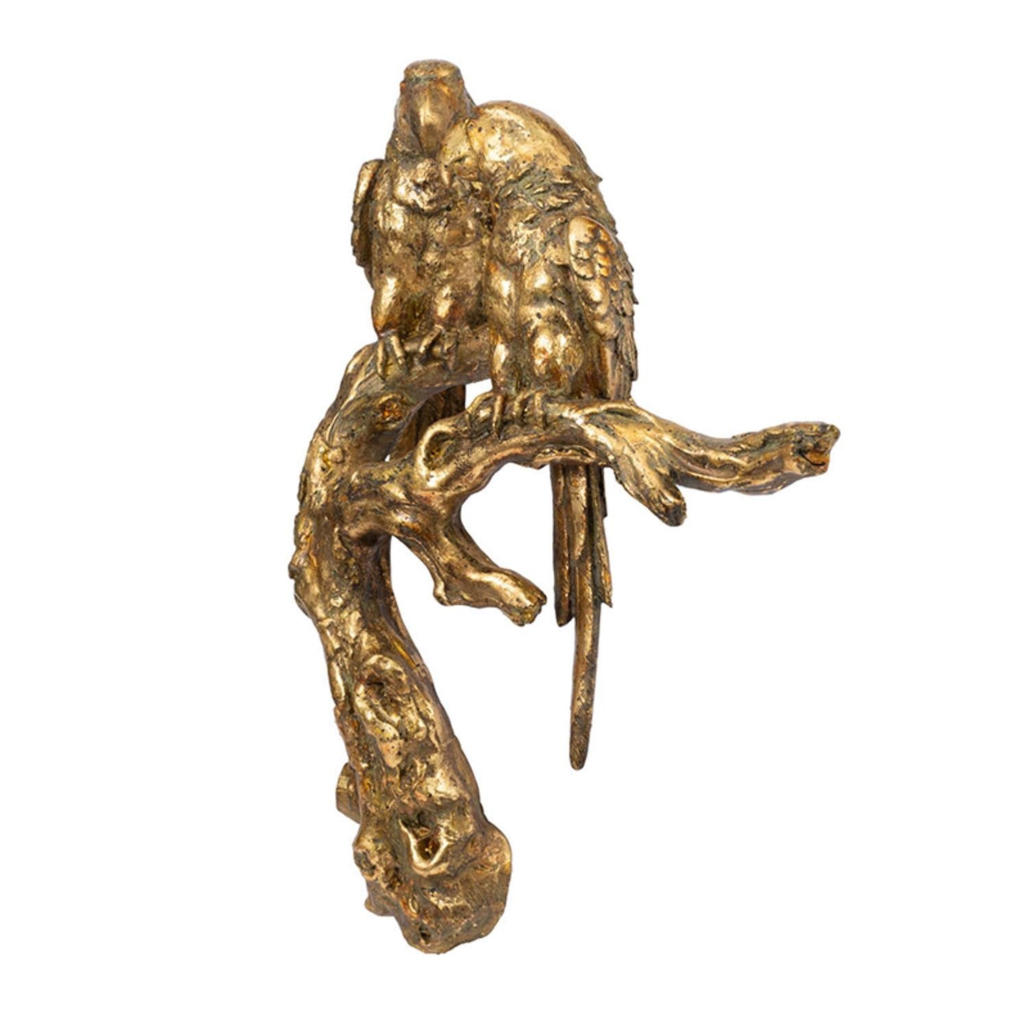 13" Antiqued Gold Parrots Hanging Dimensional Sculpture-3