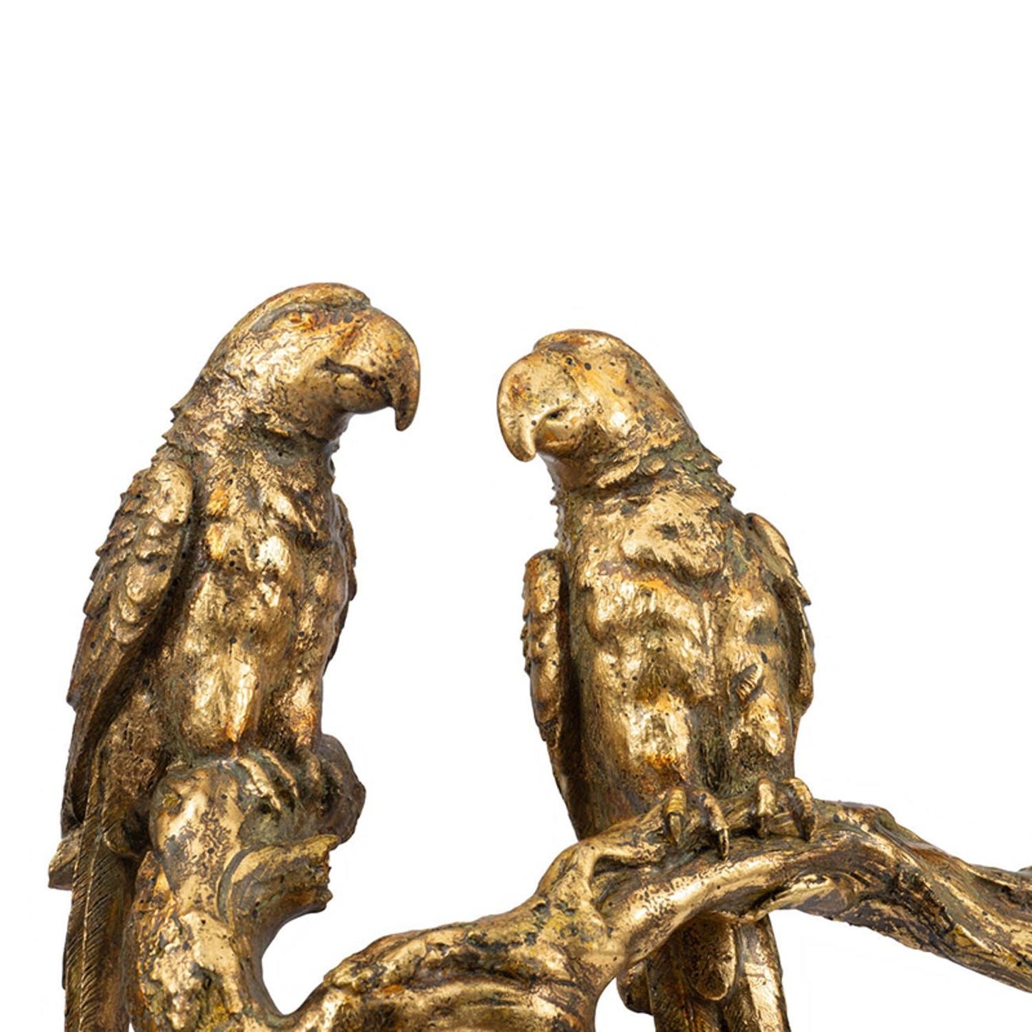 13" Antiqued Gold Parrots Hanging Dimensional Sculpture-4
