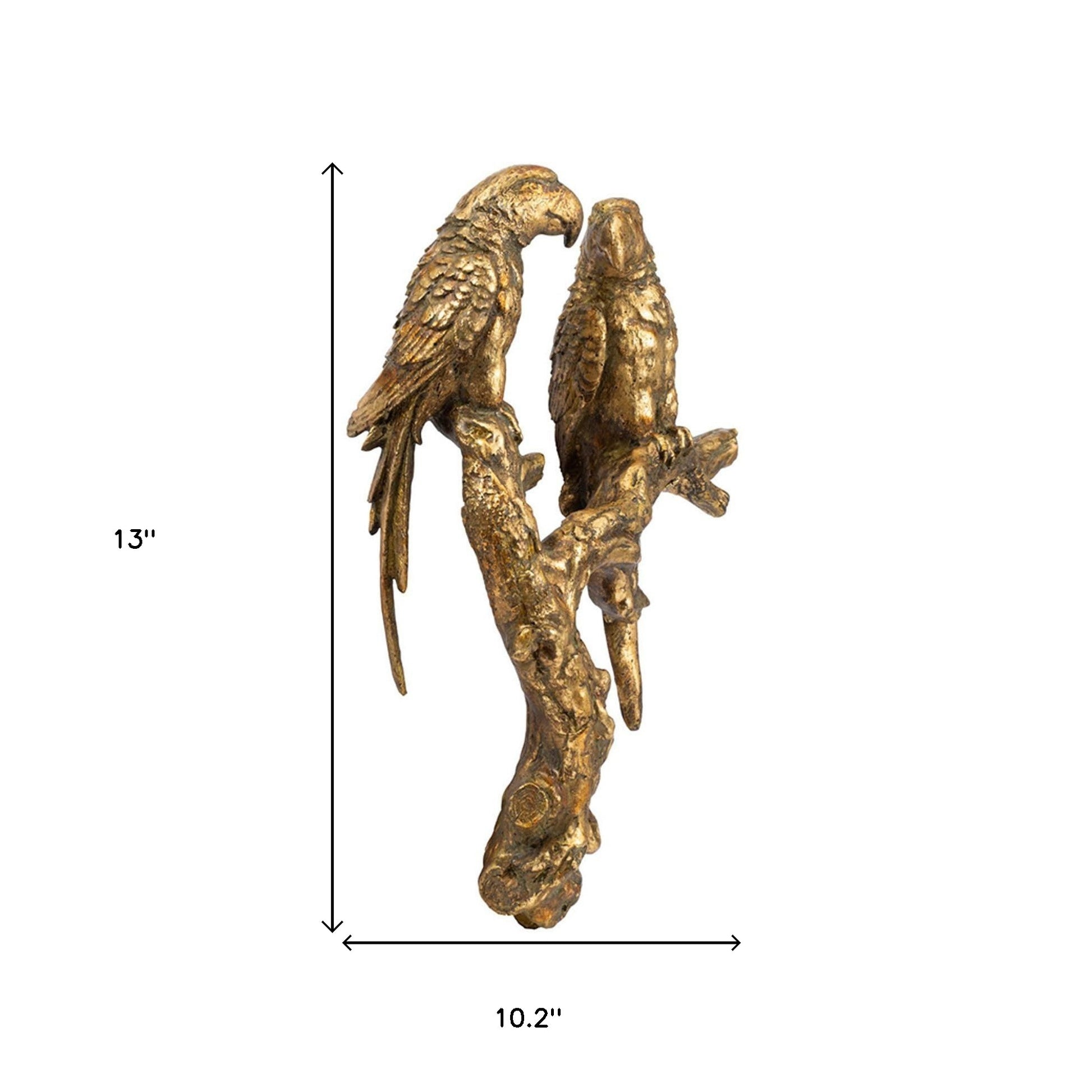 13" Antiqued Gold Parrots Hanging Dimensional Sculpture-5
